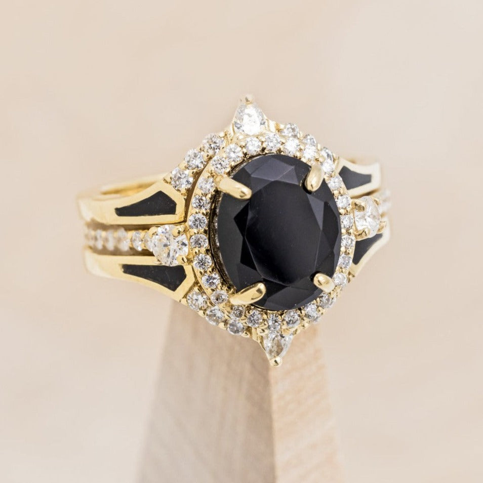 "KB" - BRIDAL SUITE - OVAL ONYX ENGAGEMENT RING WITH DIAMOND ACCENTS & TRACERS-1