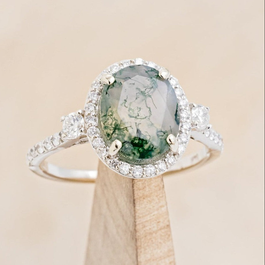 "KB" - OVAL MOSS AGATE ENGAGEMENT RING WITH DIAMOND HALO & ACCENTS-1