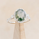 "KB" - OVAL MOSS AGATE ENGAGEMENT RING WITH DIAMOND HALO & ACCENTS-1