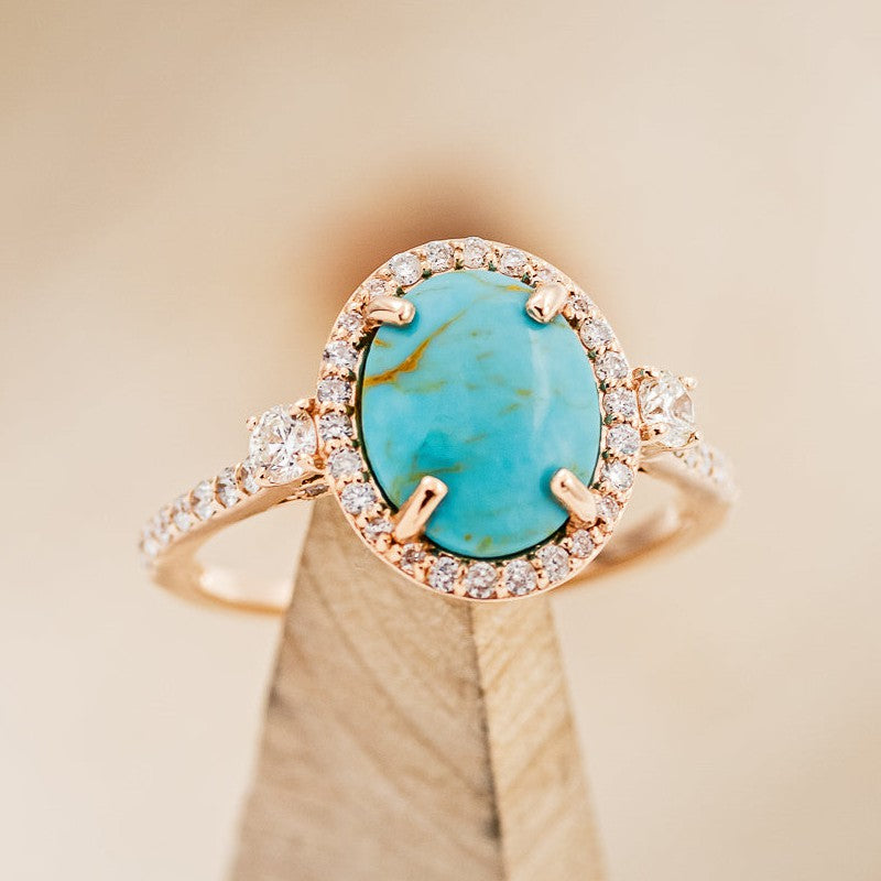 "KB" - OVAL TURQUOISE ENGAGEMENT RING WITH DIAMOND HALO & ACCENTS-1