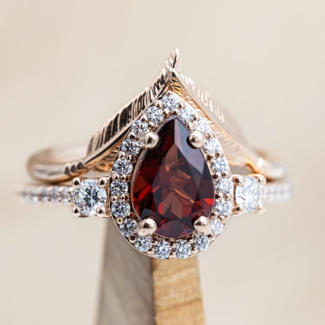 "KB" - PEAR CUT MOZAMBIQUE GARNET ENGAGEMENT RING WITH "FALA" TRACER-Staghead Designs