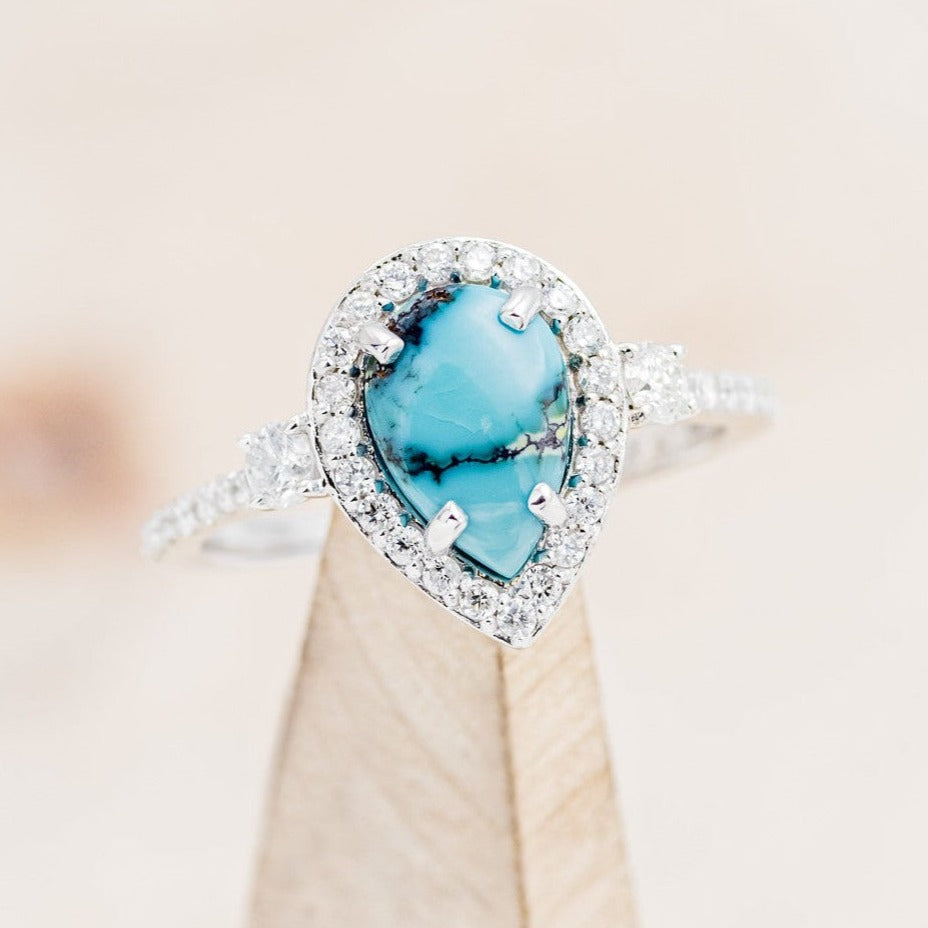 "KB" - PEAR-SHAPED TURQUOISE ENGAGEMENT RING WITH DIAMOND HALO & ACCENTS-1