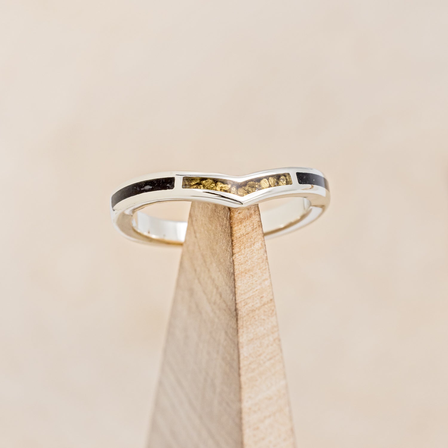 "KIDA" - JET STONE & GOLD NUGGET INLAY WEDDING BAND-1