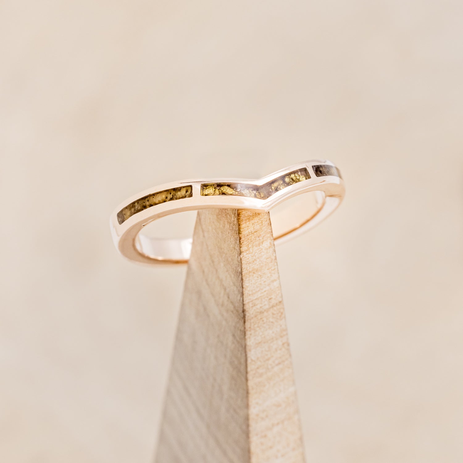 "KIDA" - SPALTED MAPLE & GOLD NUGGET INLAY WEDDING BAND-1