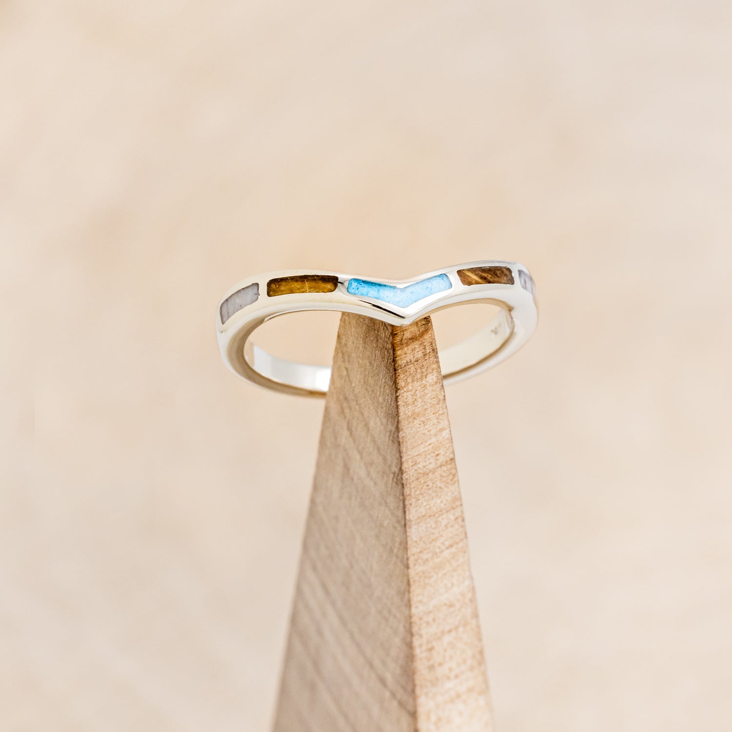 "KIDA" - TURQUOISE, ANTLER & WHISKEY BARREL STACKING BAND-1