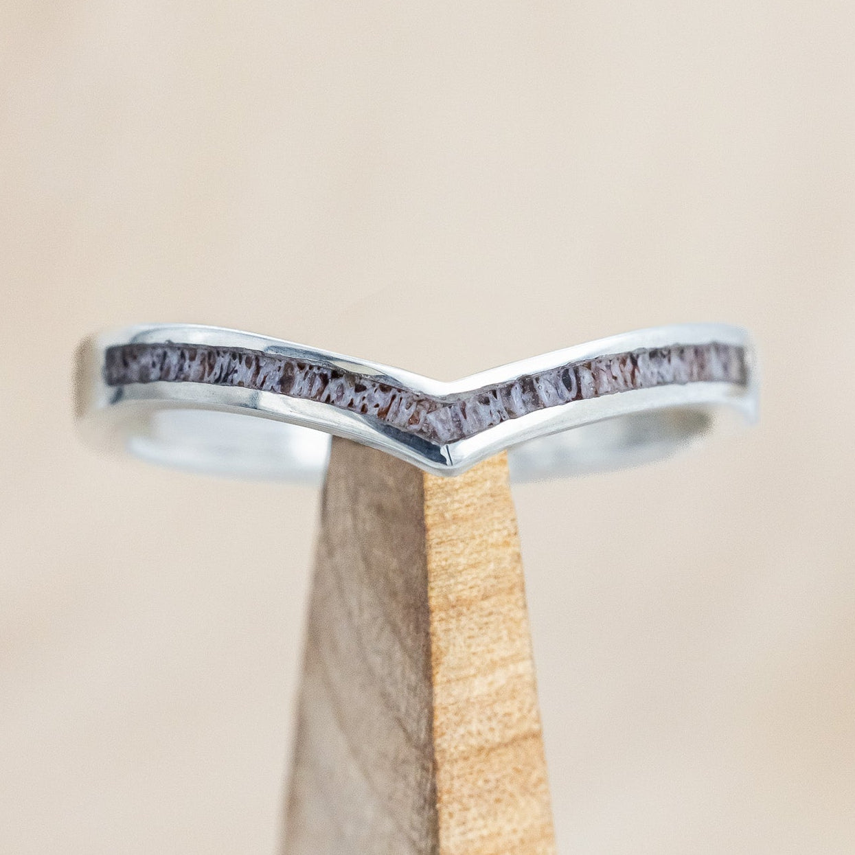 "KIDA" - V-SHAPE STACKING WEDDING BAND WITH ANTLER INLAY-Staghead Designs