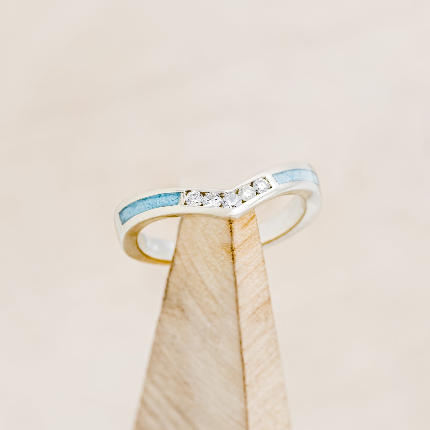 "KIDA" - V-SHAPED STACKING BAND WITH DIAMONDS & TURQUOISE INLAYS-1