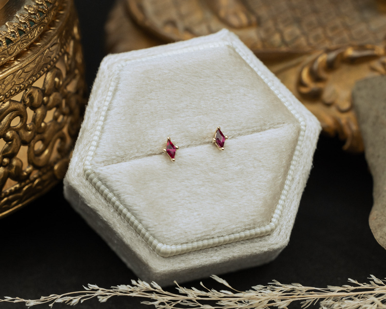 KITE CUT LAB-GROWN RUBY STUD EARRINGS-Staghead Designs