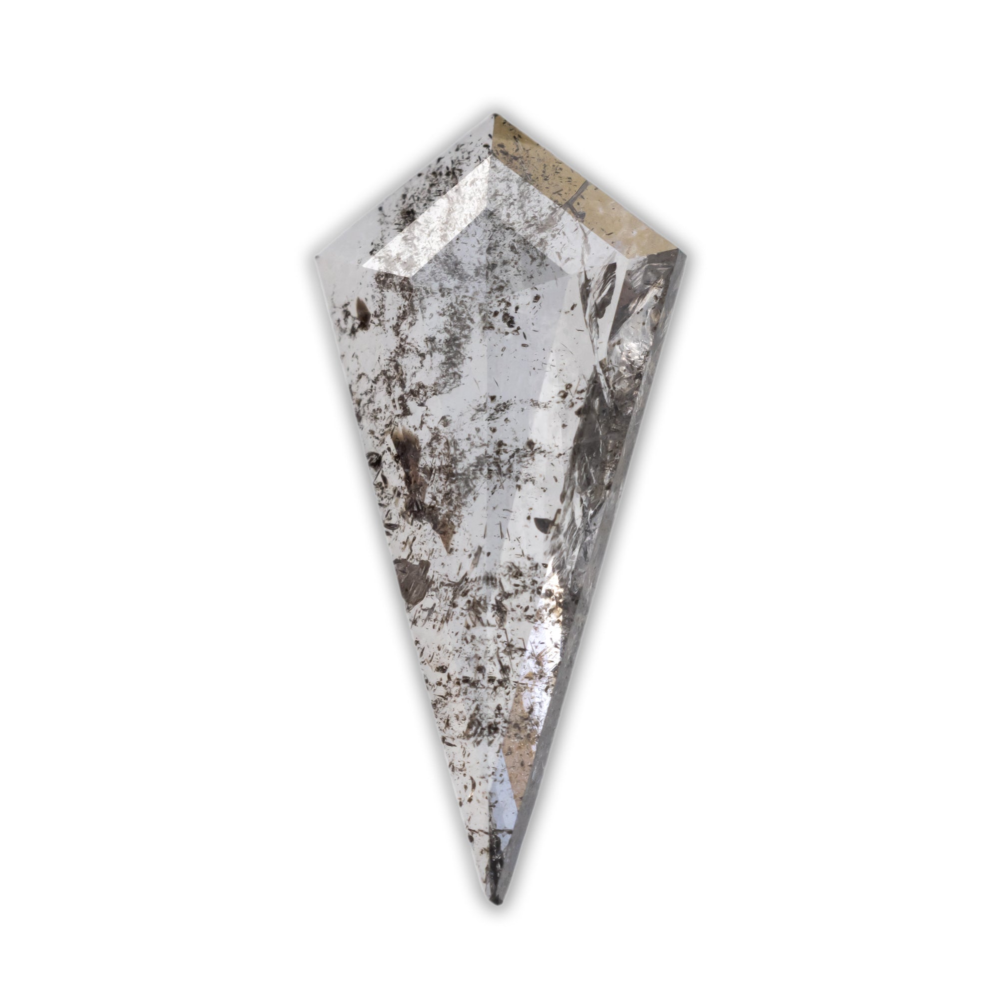 Kite cut salt & pepper diamond on a white background
