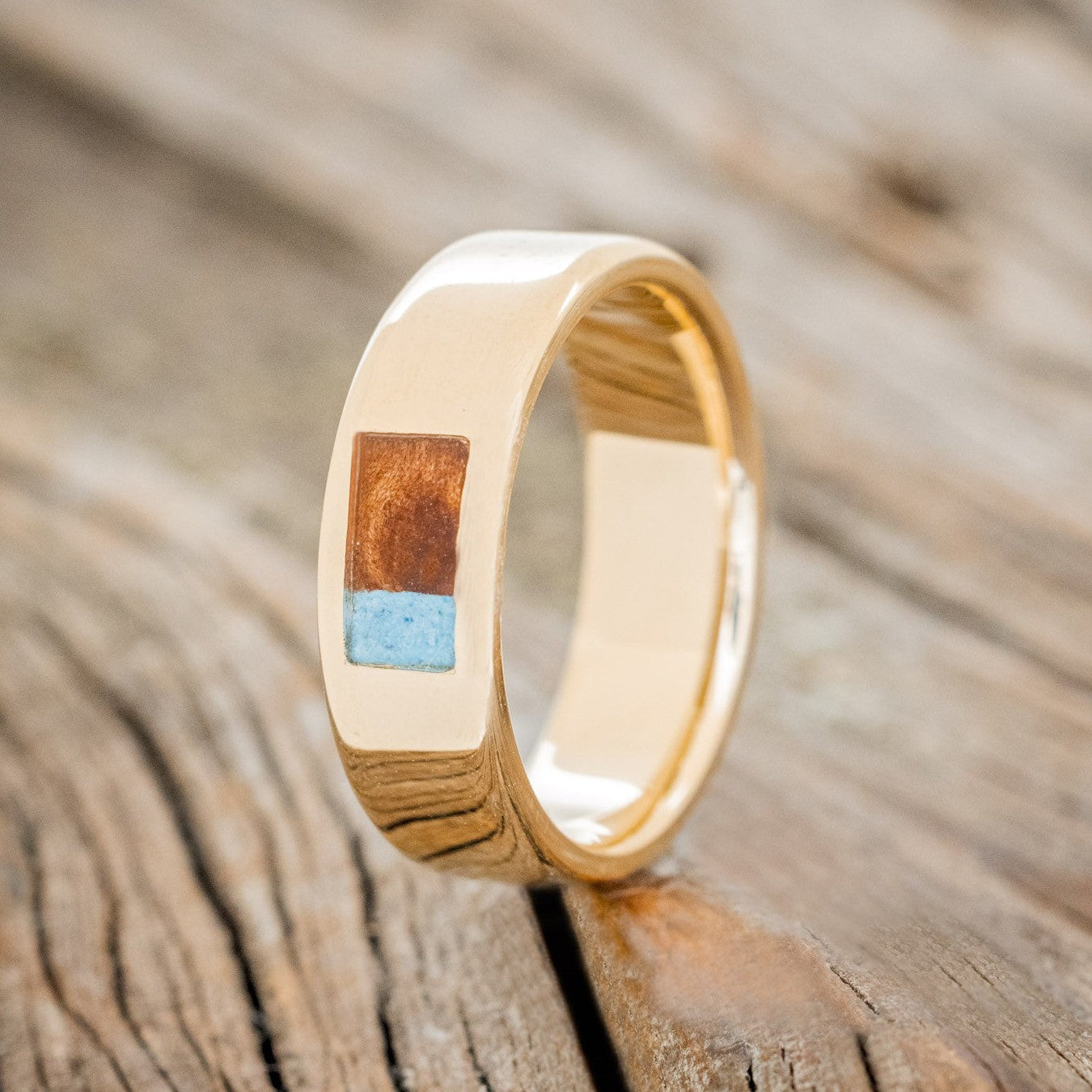 KOA WOOD & TURQUOISE WEDDING BAND-1