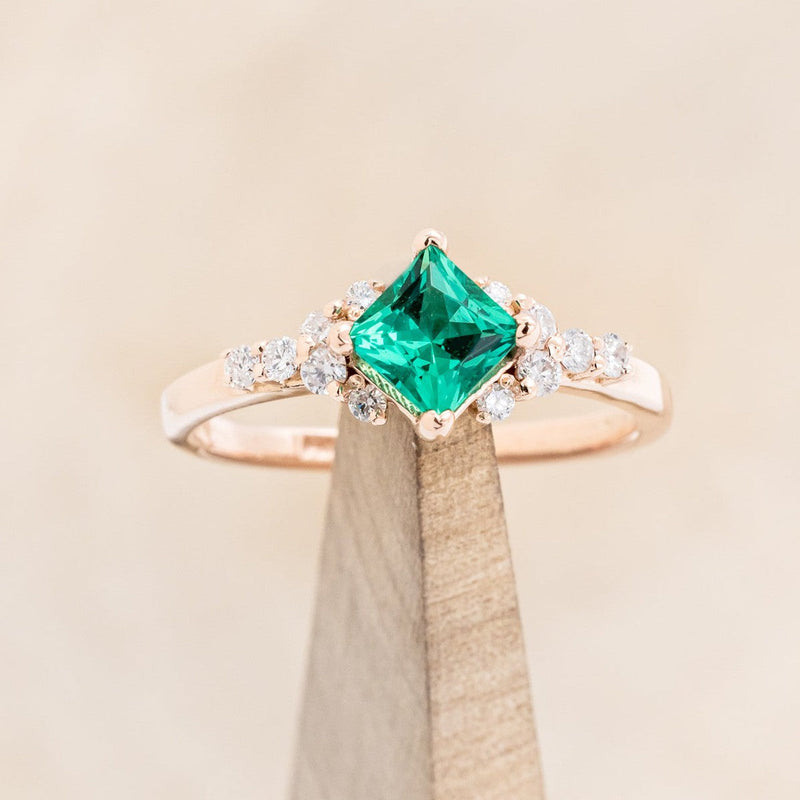 "LAYLA" - PRINCESS CUT LAB-GROWN EMERALD ENGAGEMENT RING WITH DIAMOND ACCENTS-1