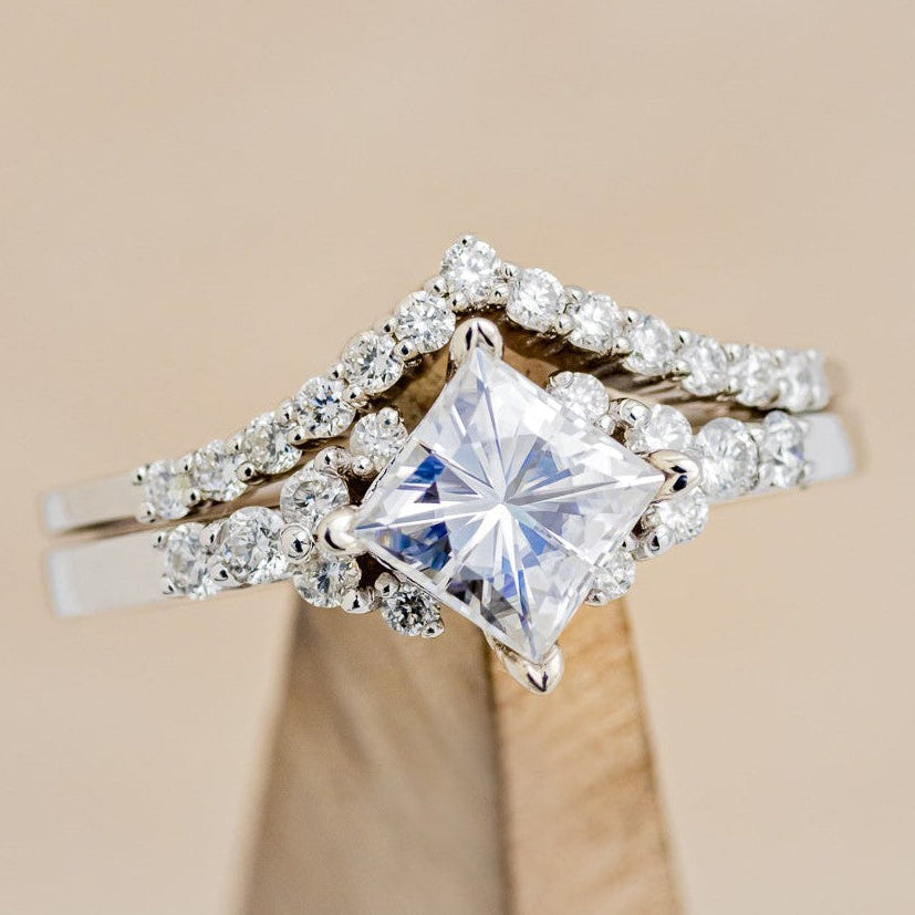 "LAYLA" - PRINCESS CUT MOISSANITE ENGAGEMENT RING WITH DIAMOND ACCENTS & TRACER-1