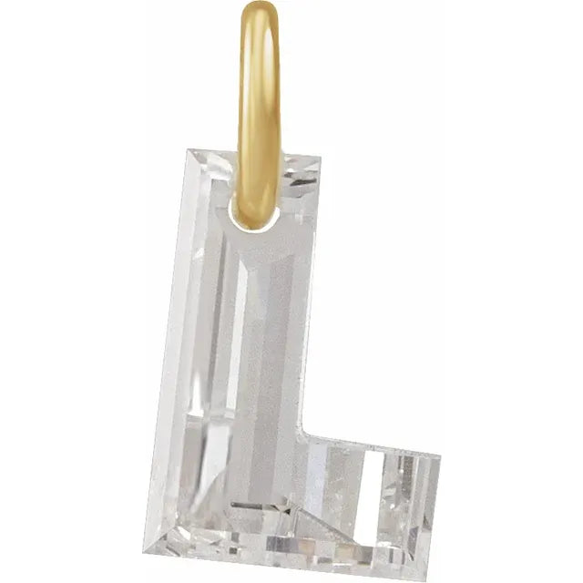 Diamond pendant shaped like the letter 'L' on a white background