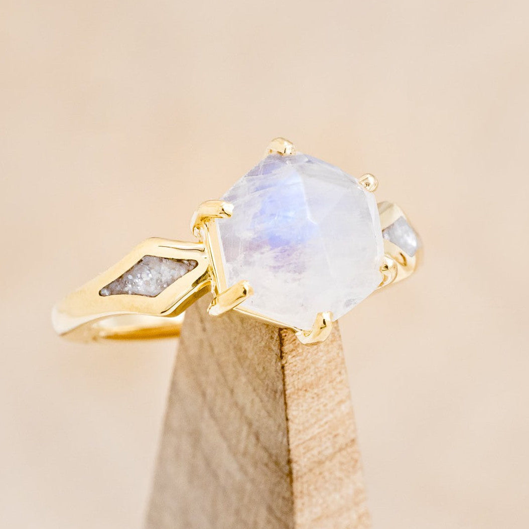 "LOVE STORY" - HEXAGON MOONSTONE ENGAGEMENT RING WITH DIAMOND DUST INLAYS-1