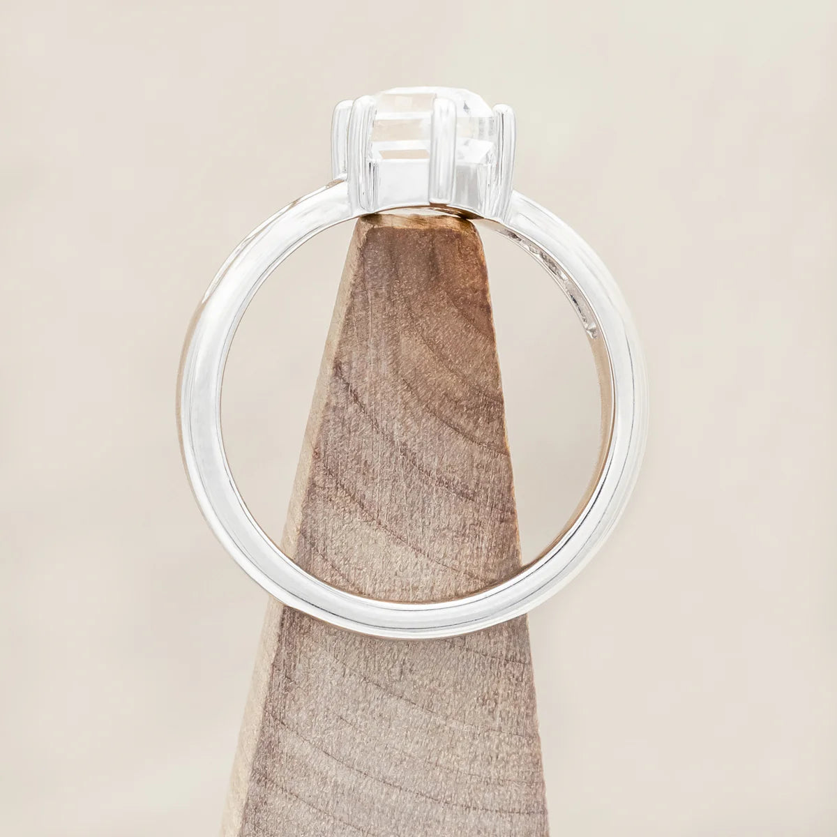 "Freya" - Love Bind Rune Engagement Ring With Elongated Hexagon Portrait Cut White Quartz - 14K White Gold - Size 7