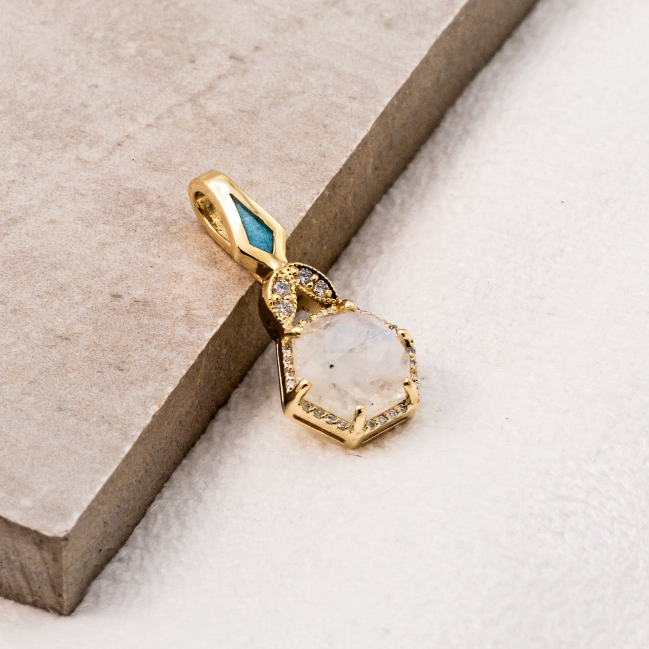 "LUCY IN THE SKY" PENDANT WITH A RAINBOW MOONSTONE, TURQUOISE AND DIAMONDS-1