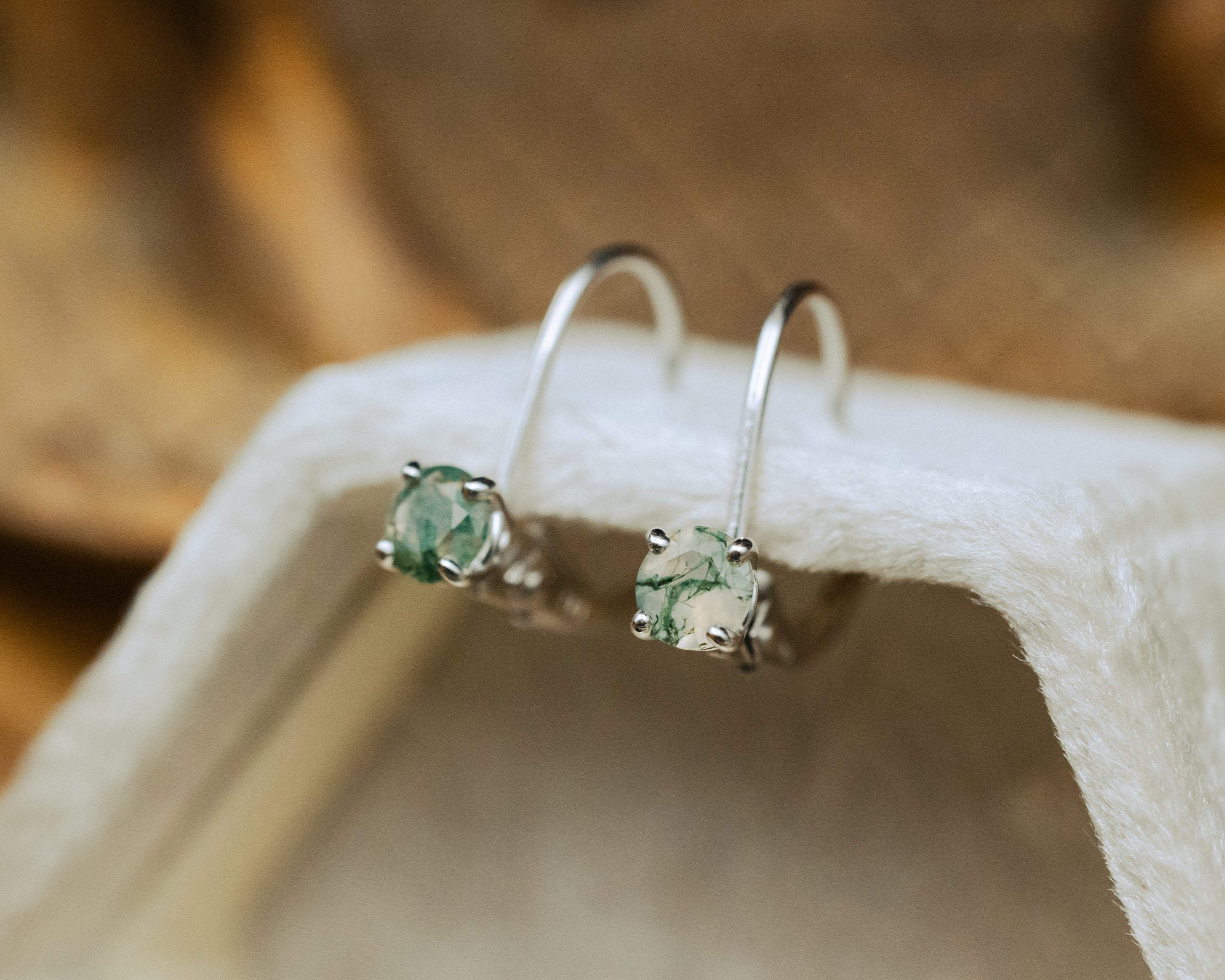 Green Moss Agate Octagon Matte Gold Leverback Earrings main image 0