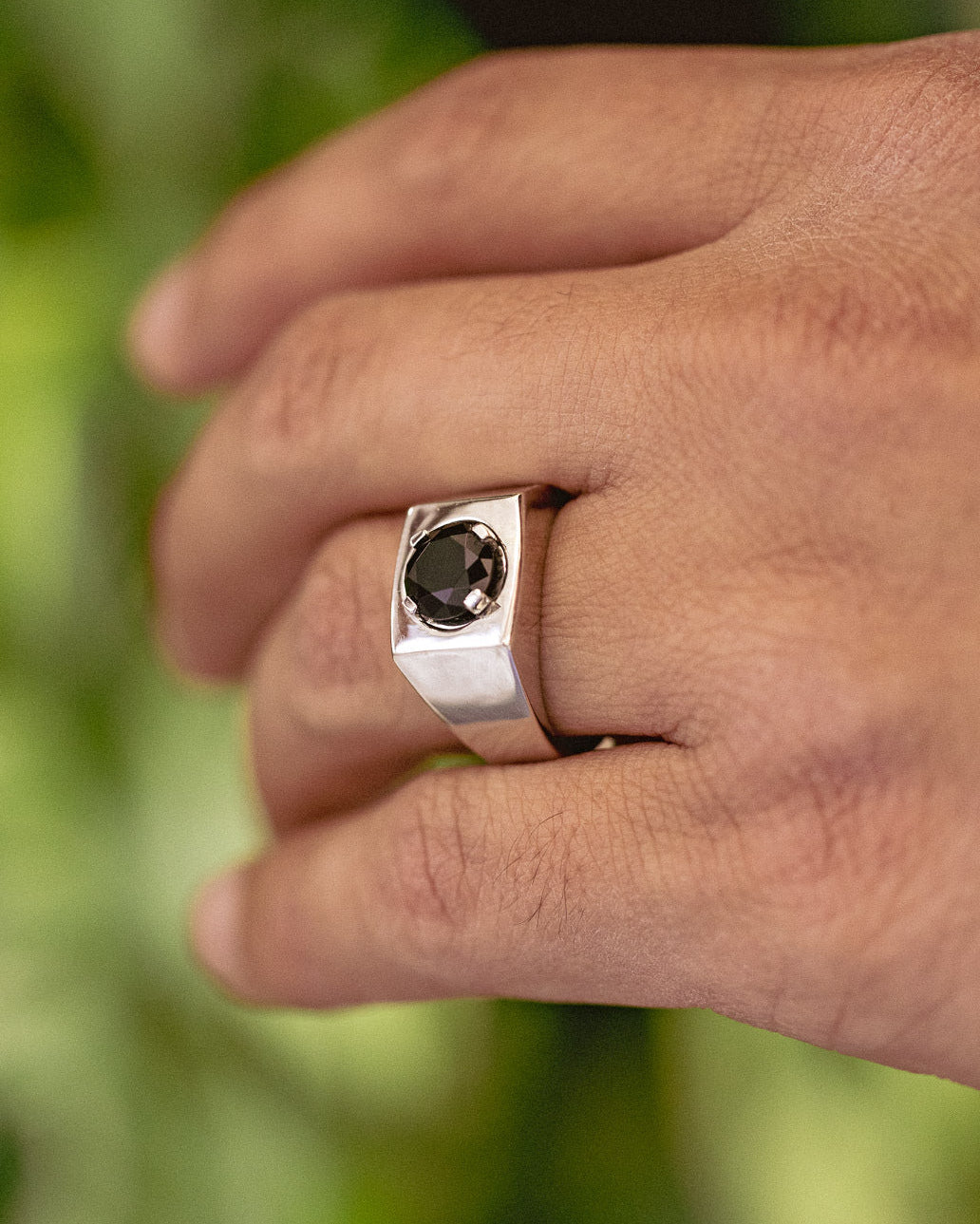 FLAT TOP MEN'S ENGAGEMENT RING WITH ONYX-5