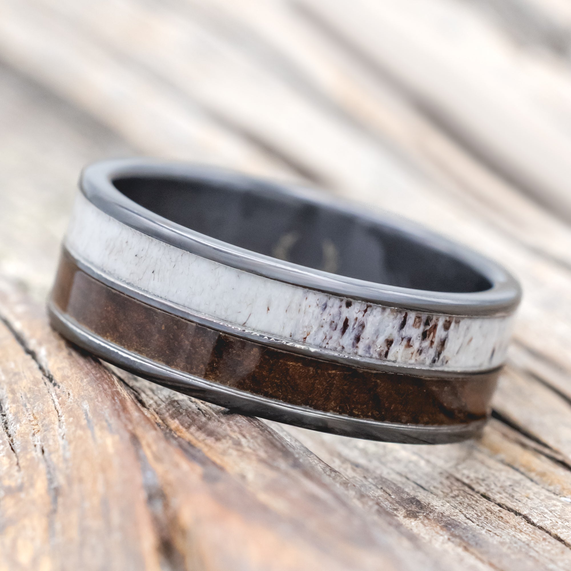 "DYAD" - IRONWOOD & ANTLER WEDDING BAND-Staghead Designs