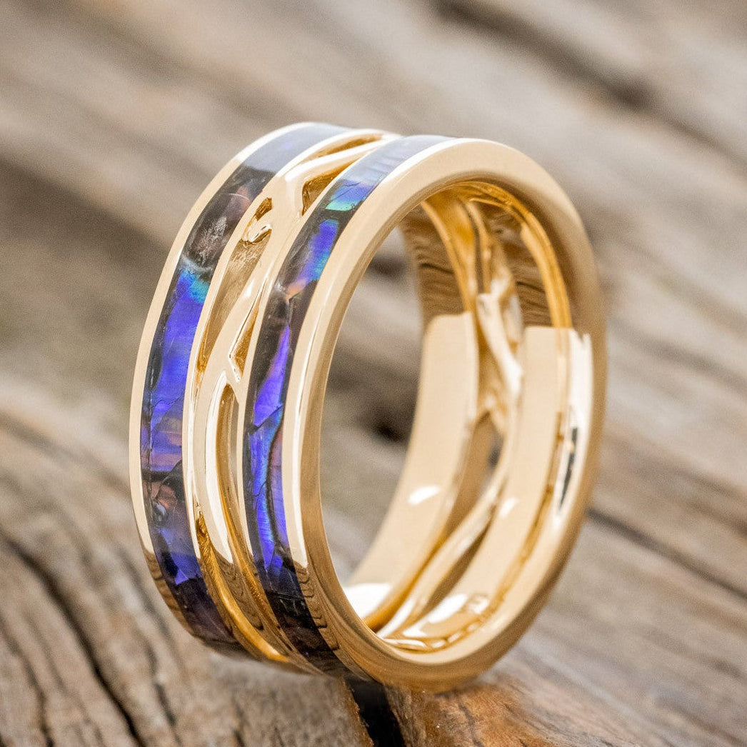MEN'S "ARTEMIS" - PAUA SHELL WEDDING RING FEATURING A 14K GOLD BAND-1