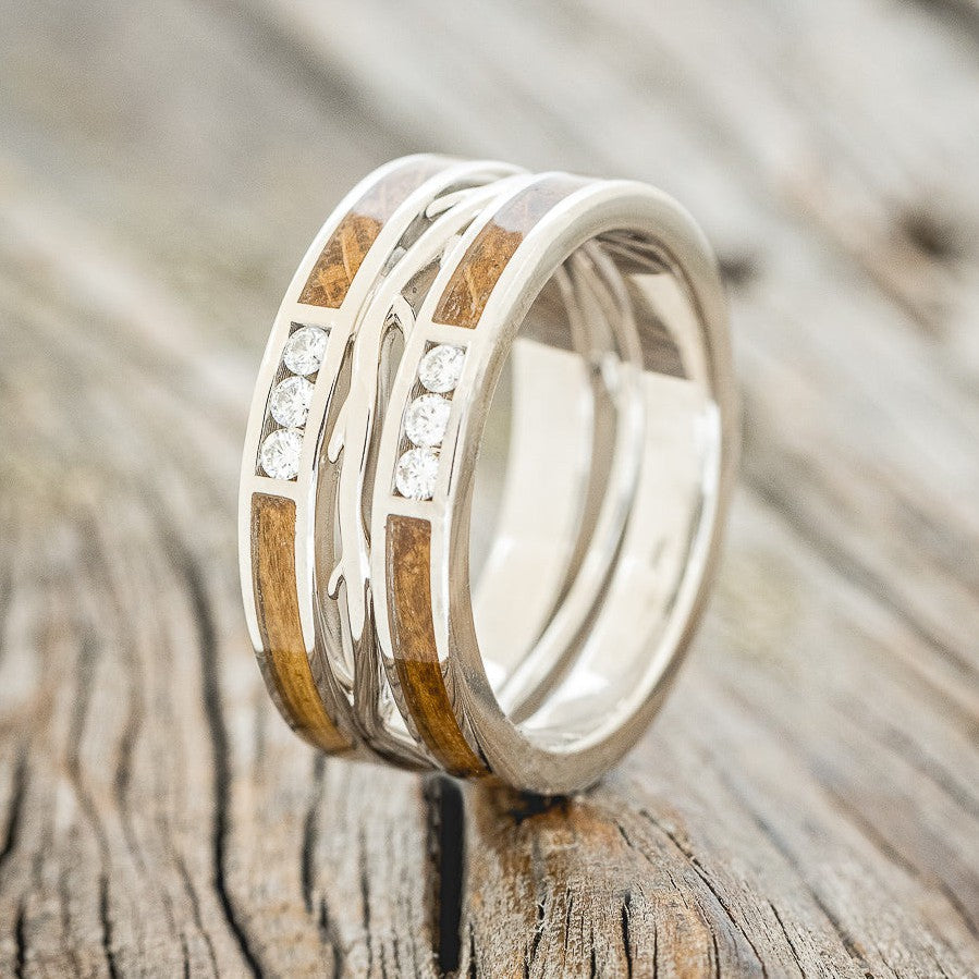 MEN'S "ARTEMIS" - WHISKEY BARREL OAK & DIAMOND WEDDING RING FEATURING A 14K GOLD BAND-1