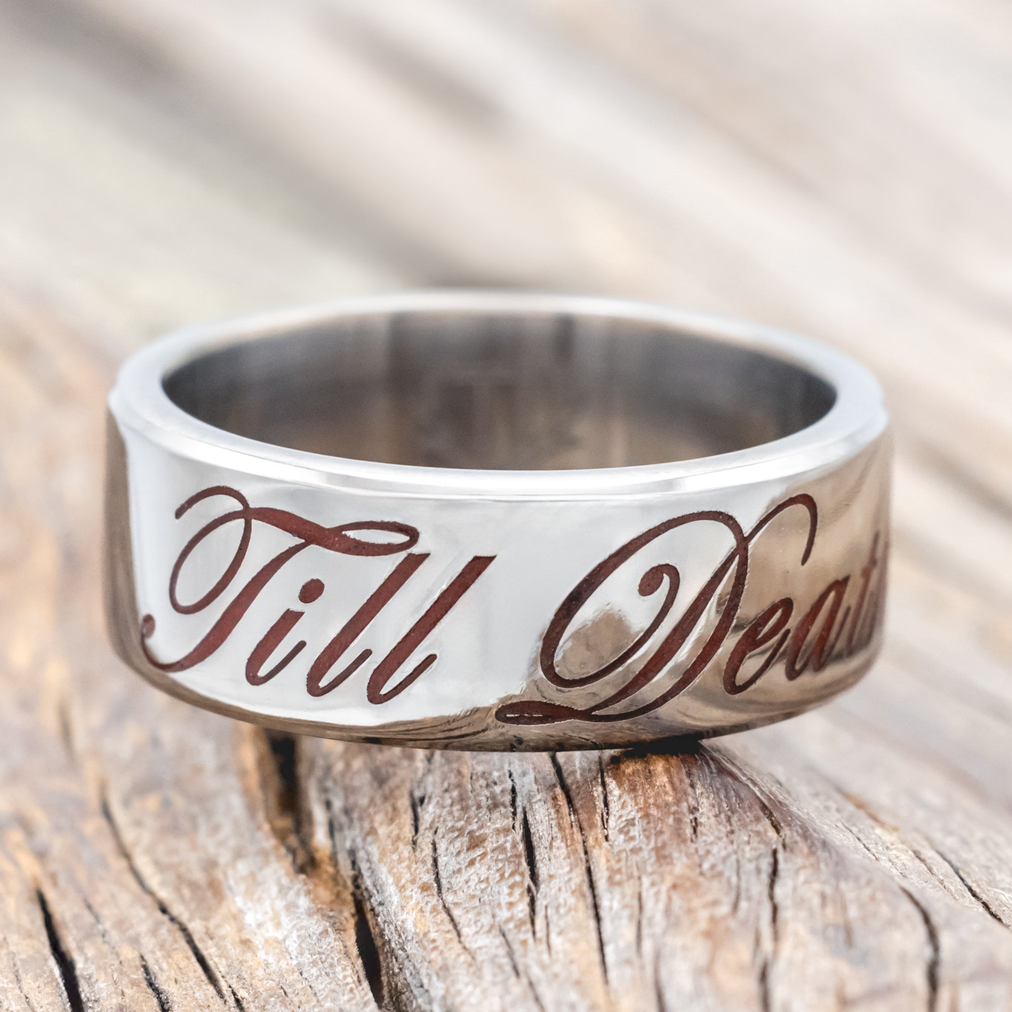 "TILL DEATH" - GLOWING ENGRAVED WEDDING RING-Staghead Designs