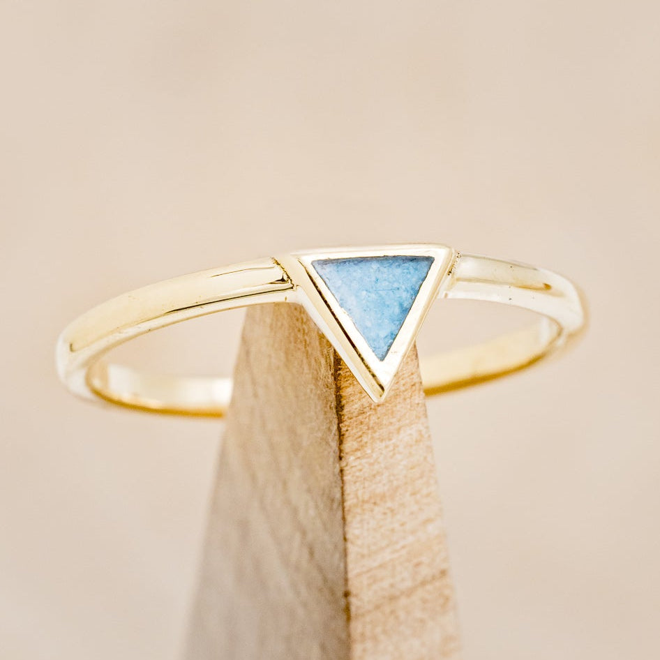 "MERA" - CRUSHED TURQUOISE ENGAGEMENT RING WITH A DIAMOND V-SHAPED TRACER-Staghead Designs