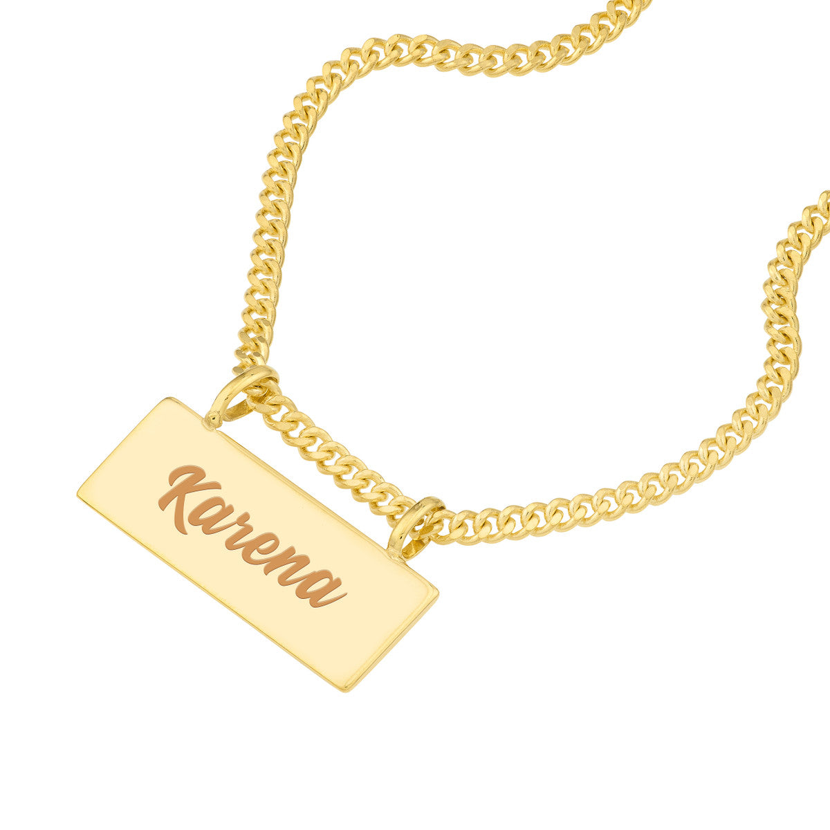 ENGRAVABLE PLATE ON OPEN CURB CHAIN NECKLACE IN 14K YELLOW GOLD-Staghead Designs