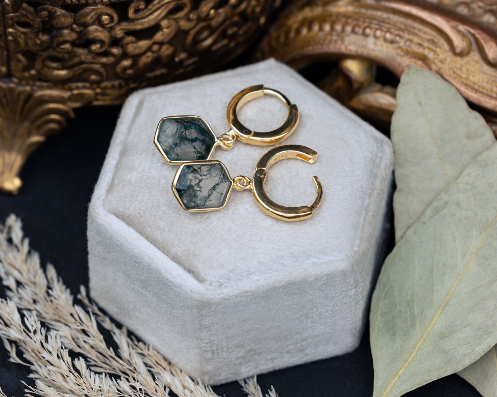 18K Gold Vermeil Moss Agate Earring | Jorge Revilla & Staghead Designs