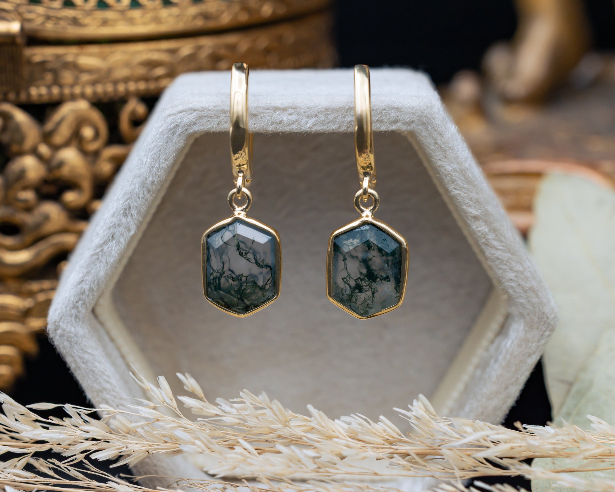 18K Gold Vermeil Moss Agate Earring | Jorge Revilla & Staghead Designs