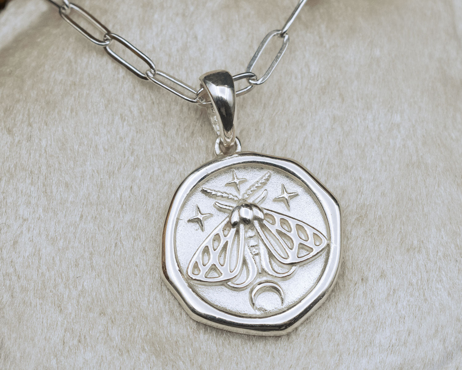 ROUND SOLID METAL MOTH PENDANT-3