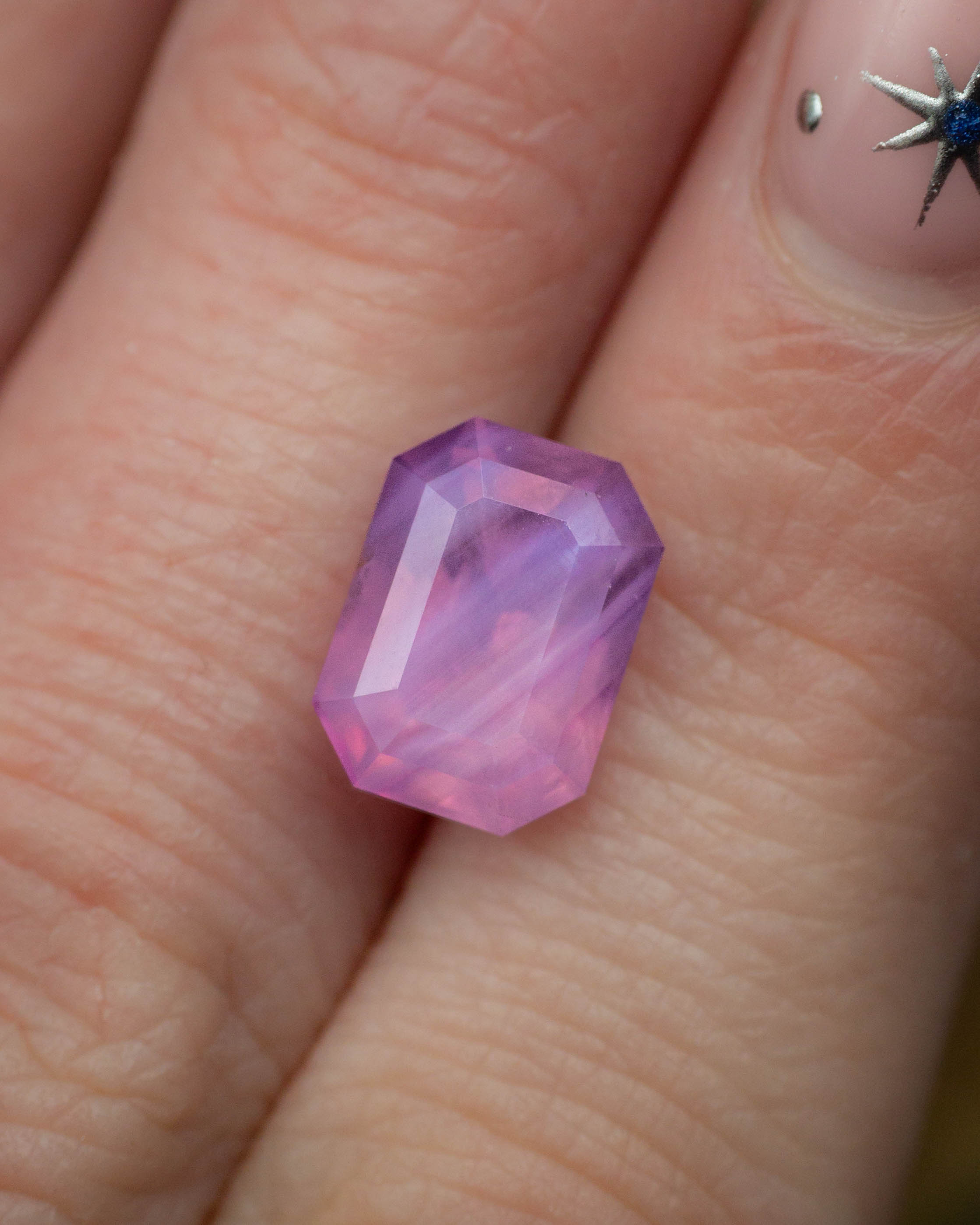 5.01ct 10.37x7.61x6.26mm EMERALD CUT OPALESCENT NATURAL PINK SAPPHIRE-Staghead Designs