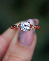 ROUND CUT MOISSANITE ENGAGEMENT RING WITH GENUINE RUBY ACCENTS-7