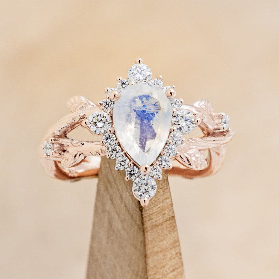 "ARTEMIS ON THE VINE DIVINE" - PEAR ENGAGEMENT RING WITH DIAMOND ACCENTS & A BRANCH-STYLE BAND-Staghead Designs