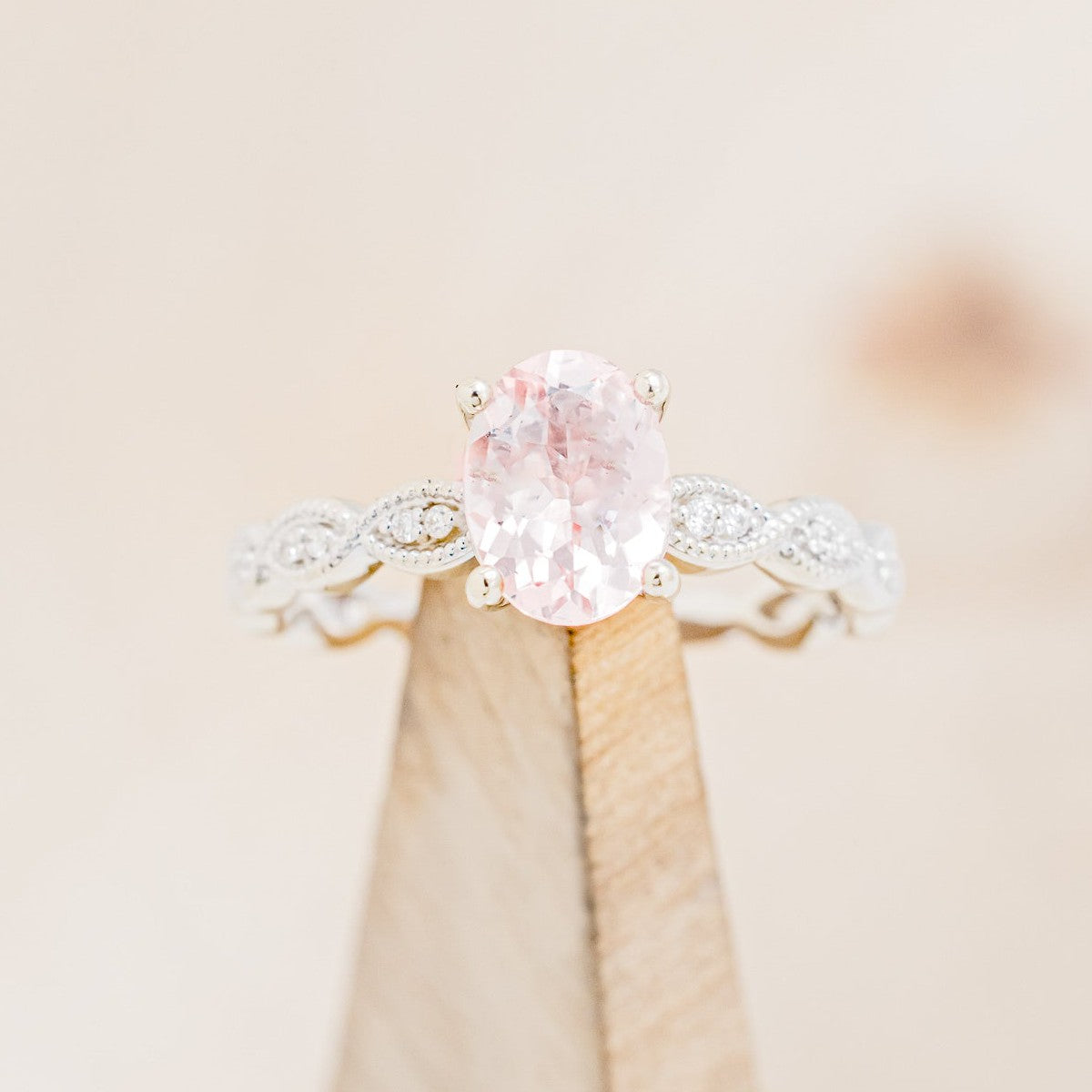 "NOUR" - OVAL MORGANITE ENGAGEMENT RING WITH DIAMOND ACCENTS-1