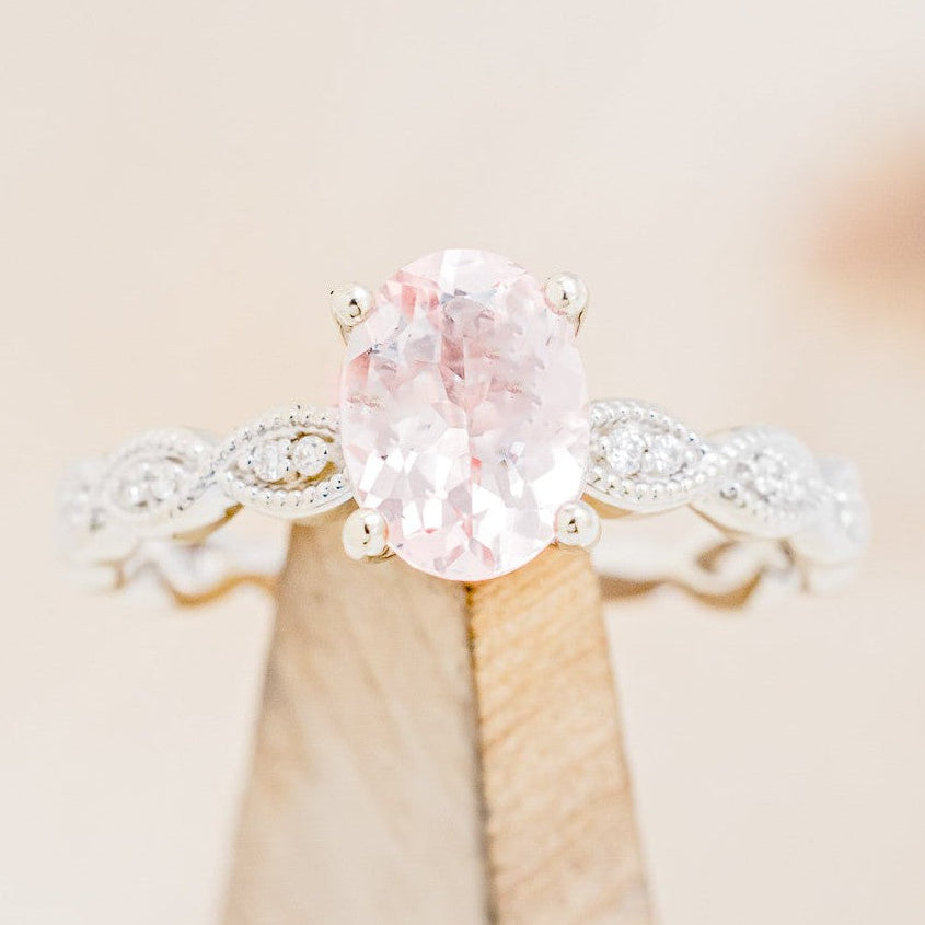 "NOUR" - OVAL MORGANITE ENGAGEMENT RING WITH DIAMOND ACCENTS-1