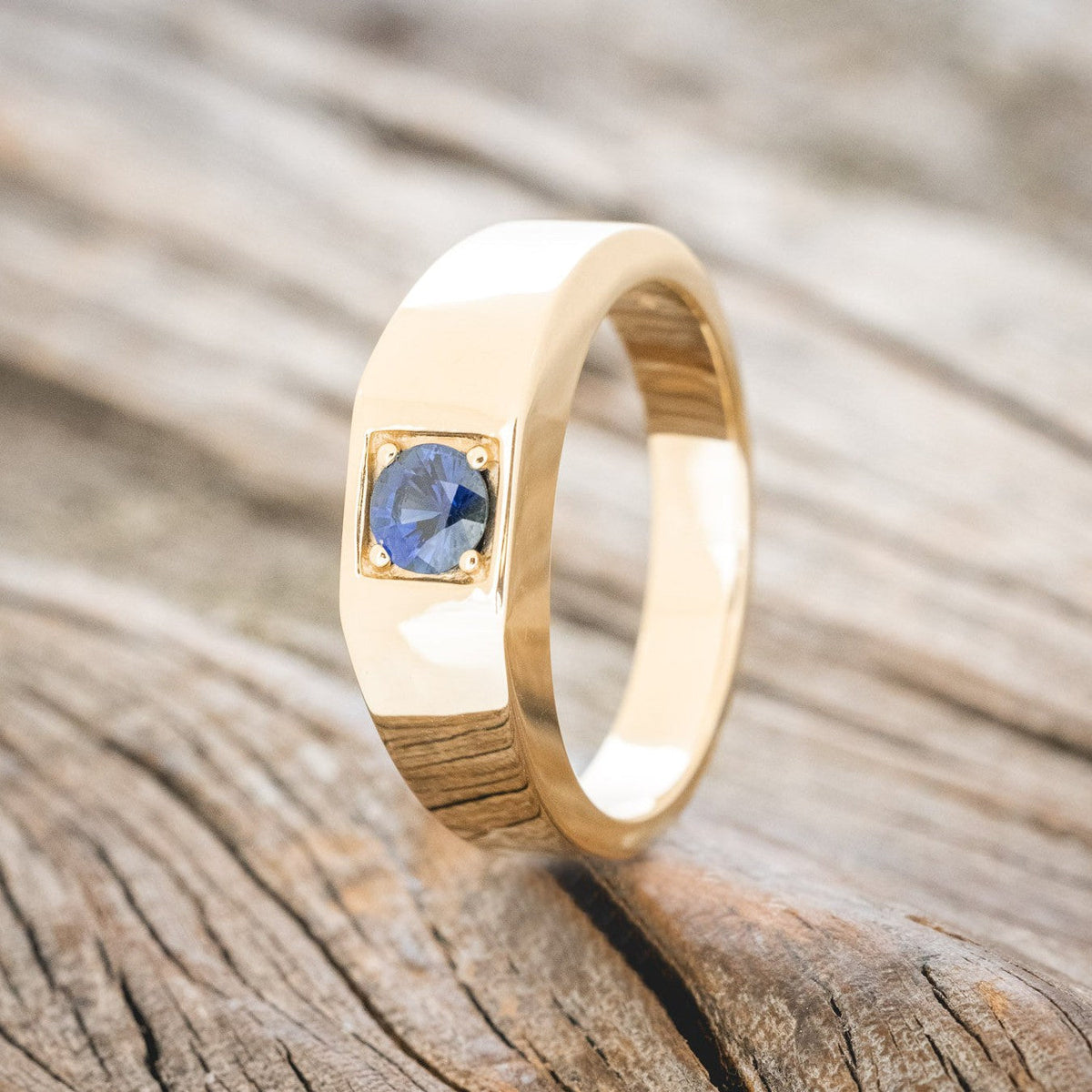Natural Blue Sapphire Men s Engagement Ring by Staghead Designs 14K Yellow Gold
