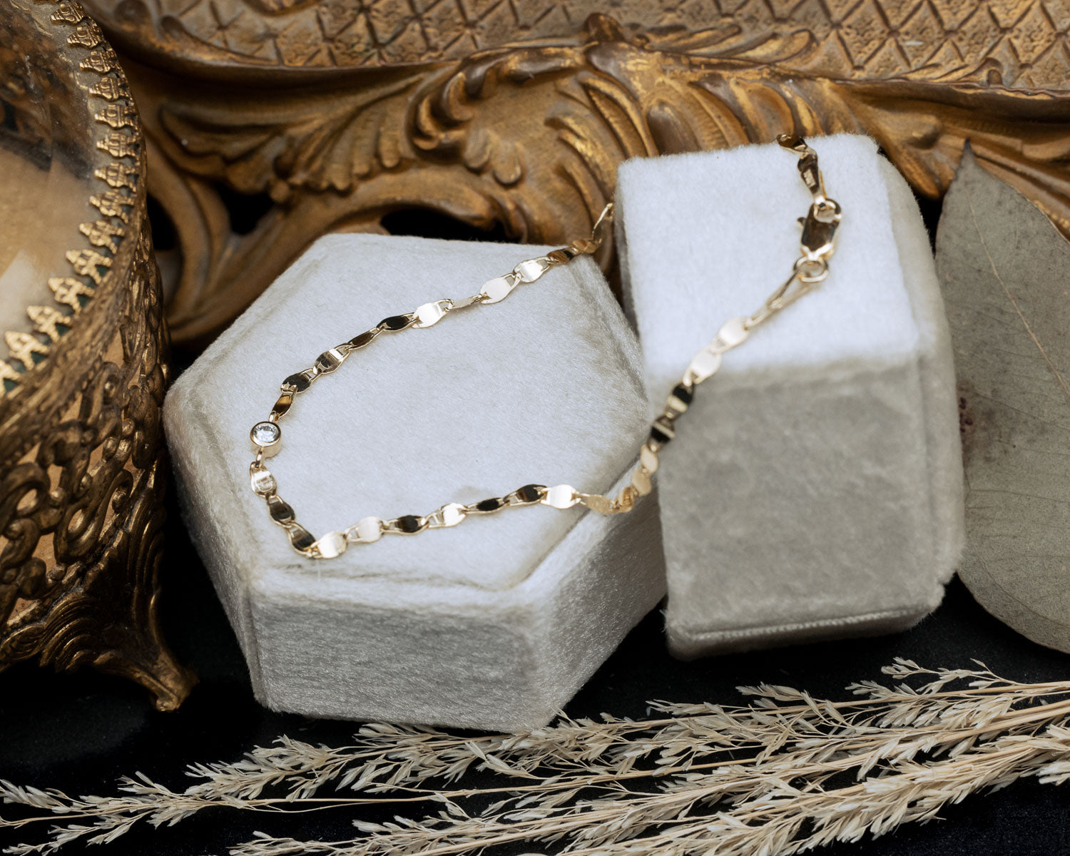 NATURAL DIAMOND BEZEL SET LINK BRACELET-Staghead Designs