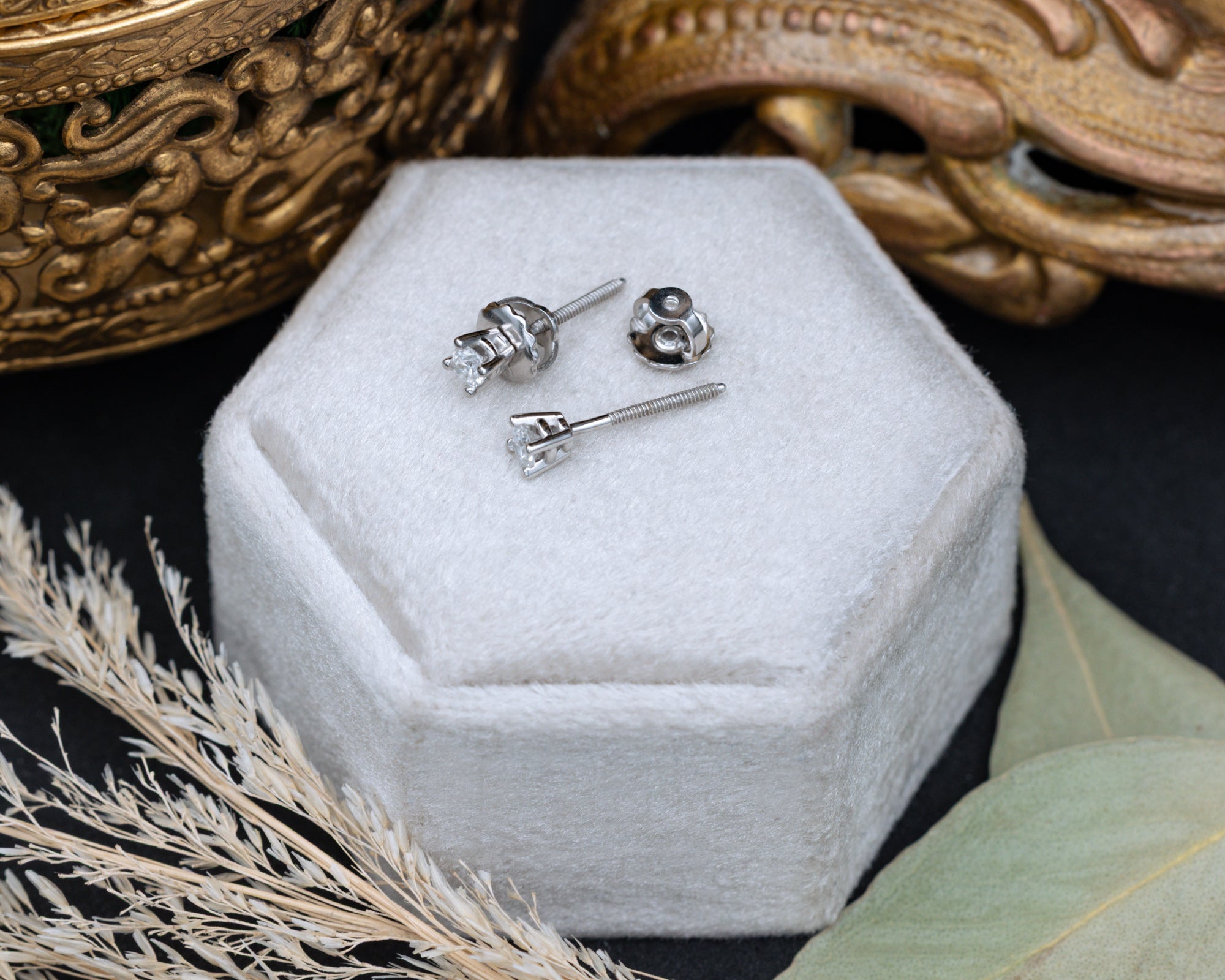 1/4CTW NATURAL DIAMOND STUD EARRINGS IN 14K GOLD-Staghead Designs