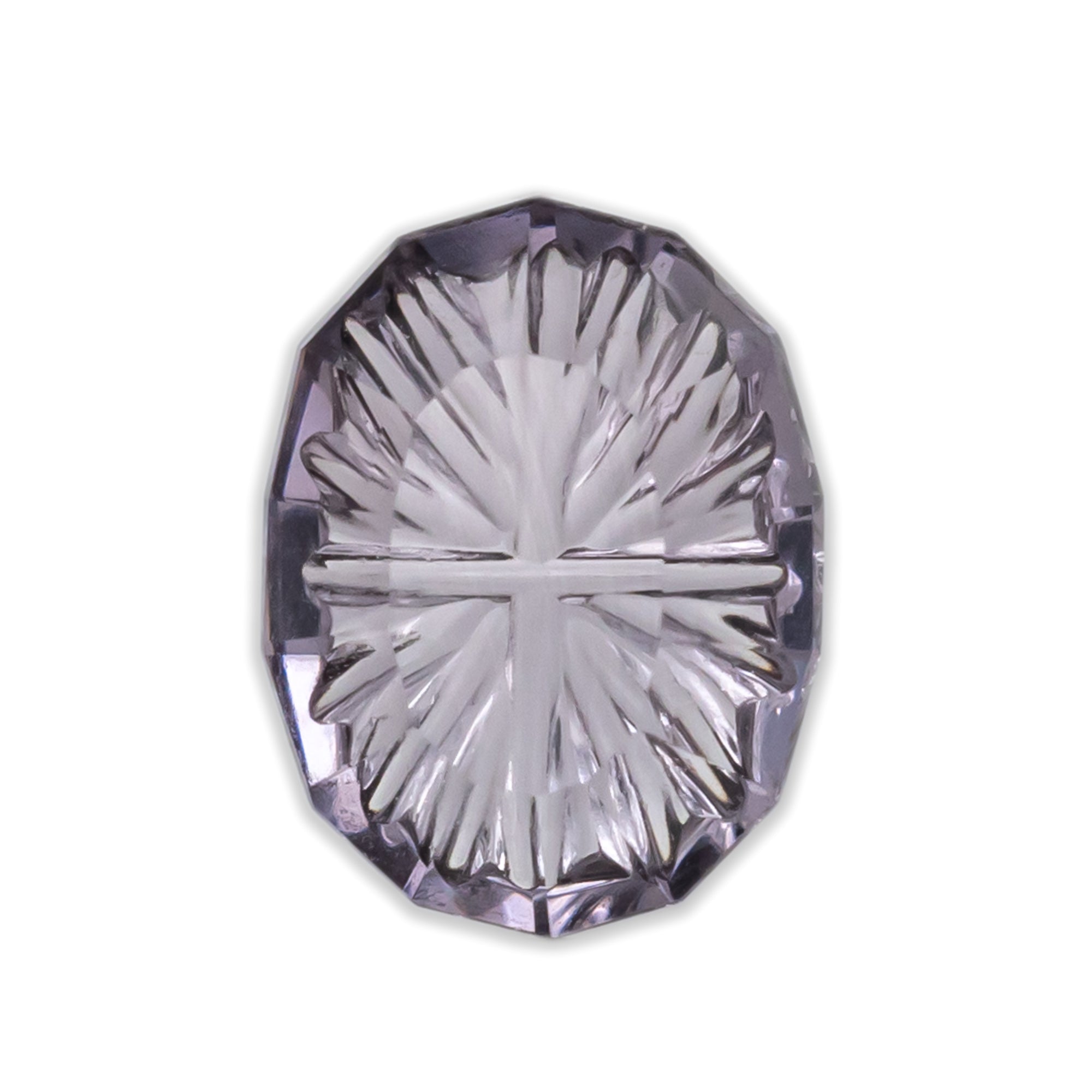 Lavender colored oval sapphire on a white background