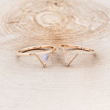 "JENNY FROM THE BLOCK" - TRIANGLE MOONSTONE ENGAGEMENT RING WITH DIAMOND V-SHAPED TRACER