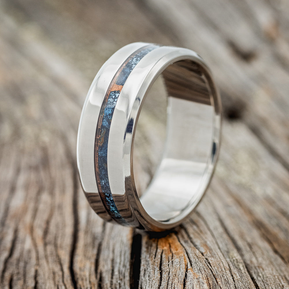 "NIRVANA" - CENTERED PATINA COPPER INLAY WEDDING BAND - READY TO SHIP-1