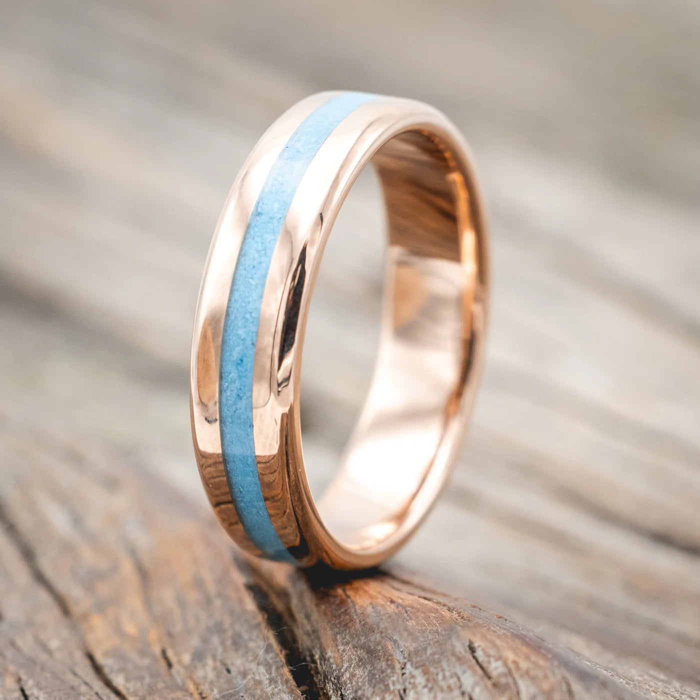 "NIRVANA" - CENTERED TURQUOISE WEDDING RING FEATURING A 14K GOLD BAND - 14K ROSE GOLD (6MM) - SIZE 12 1/4-Staghead Designs