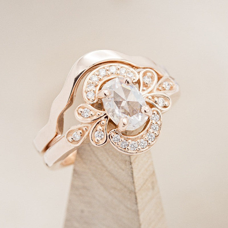 "NORA" - OVAL MOISSANITE ENGAGEMENT RING SET WITH DIAMOND ACCENTS-1