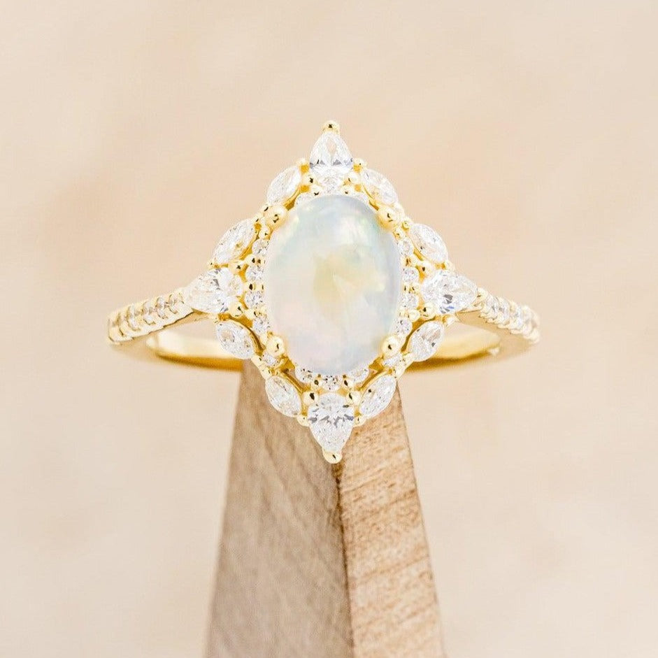 "NORTH STAR" - OVAL OPAL CABOCHON ENGAGEMENT RING WITH DIAMOND HALO-1