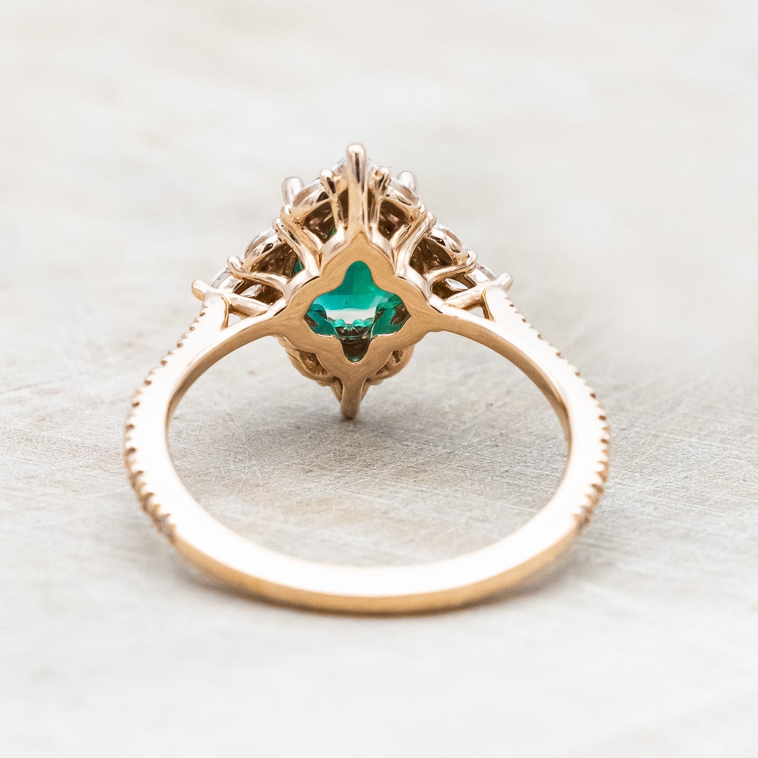 "North Star" - Oval Lab-Grown Emerald Engagement Ring With Diamond Halo & Black Diamond Accents-Staghead Designs