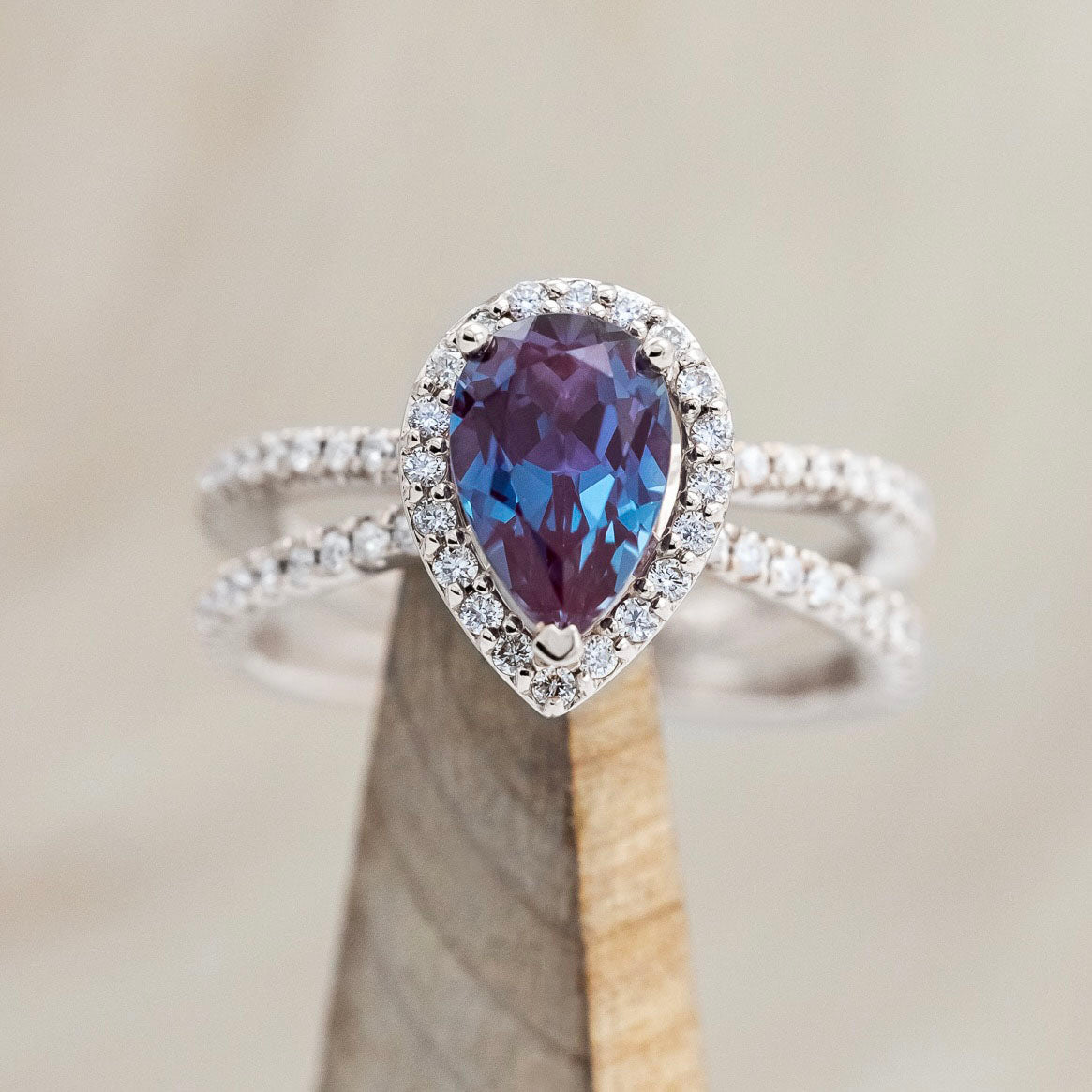 "NALA" - PEAR CUT ENGAGEMENT RING WITH DIAMOND HALO & ACCENTS-Staghead Designs