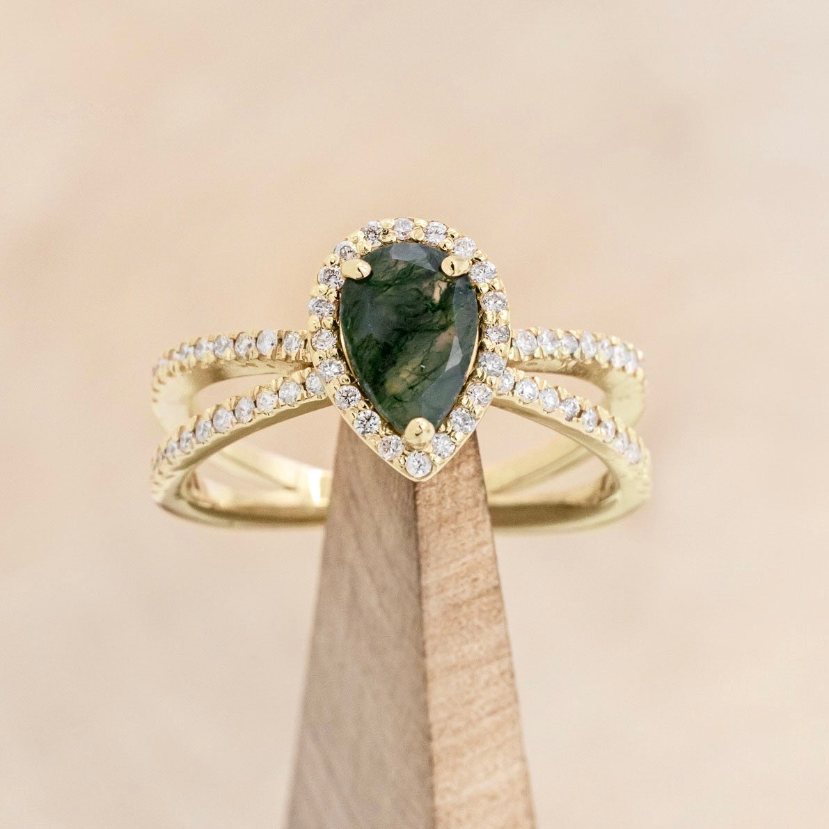 "NALA" - PEAR CUT ENGAGEMENT RING WITH DIAMOND HALO & ACCENTS-Staghead Designs