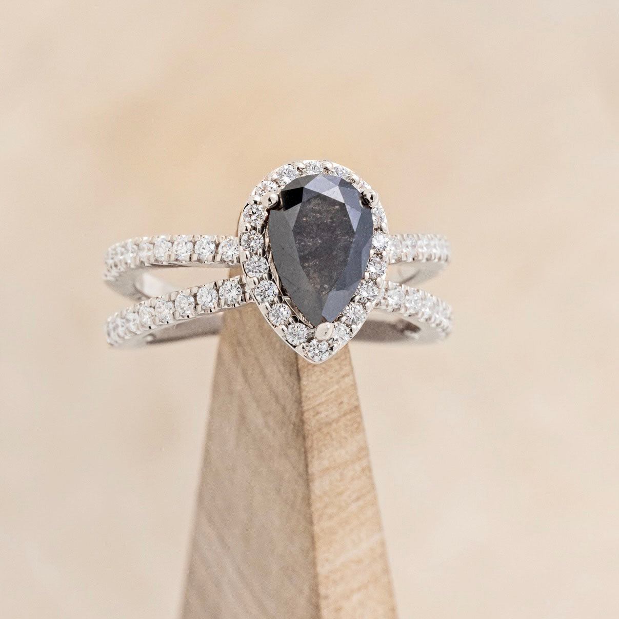 "NALA" - PEAR CUT ENGAGEMENT RING WITH DIAMOND HALO & ACCENTS-Staghead Designs