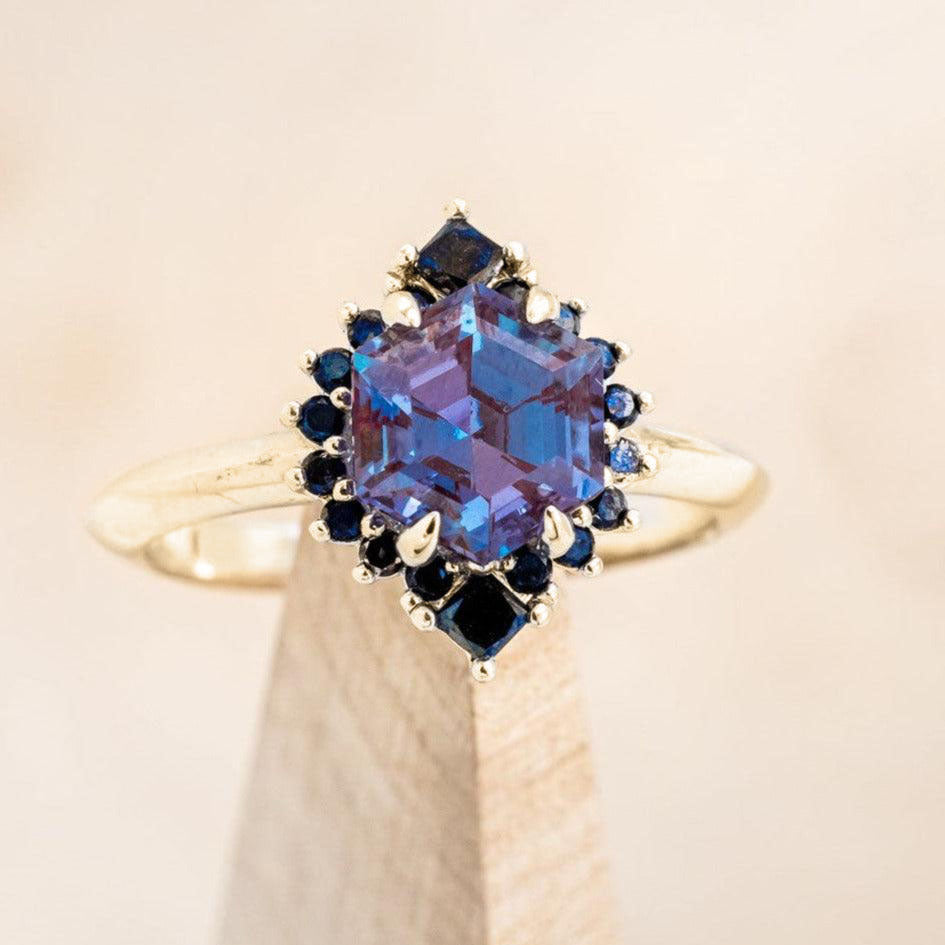"NEREZZA" - HEXAGON CUT ENGAGEMENT RING WITH A BLACK DIAMOND HALO-Staghead Designs